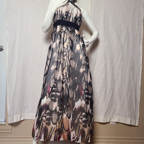 Little Mistress London Women's White & Brown Feather Halter Maxi Dress - Picture 3 of 16